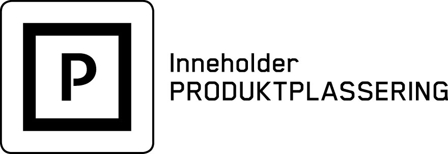 Illustrasjon av en svart "P" på hvit bakgrunn, med en svart ramme rundt. Dette merket viser at en video eller et program inneholder produktplassering.