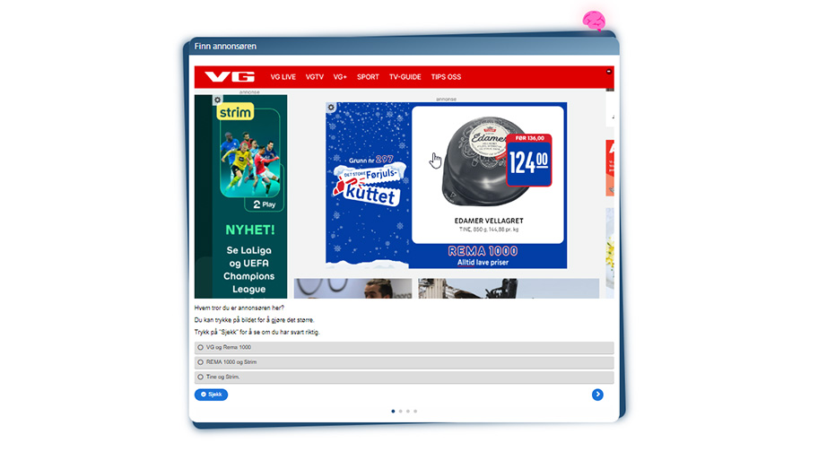 Skjermbilde av oppgaven "Finn annonsøren" fra Reklameskolen.