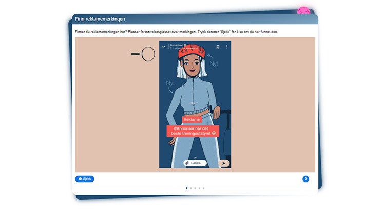Skjermbilde av oppgaven "Finn reklamemerkingen" fra Reklameskolen.