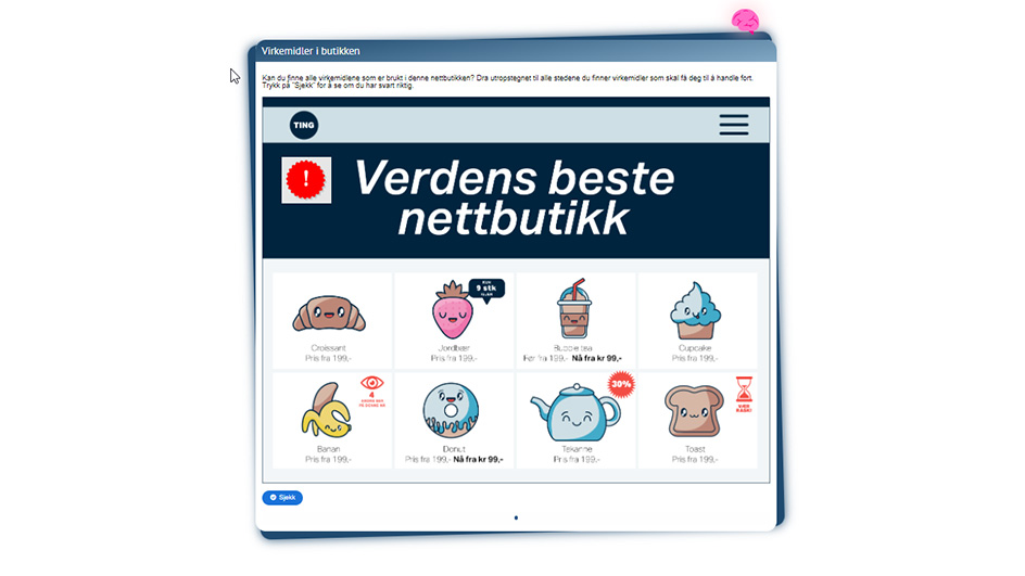 Skjermbilde av oppgaven "Virkemidler i butikken" fra Reklameskolen.