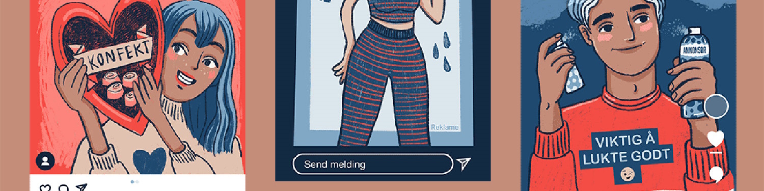 Illustrasjon av reklameinnlegg på sosiale medier