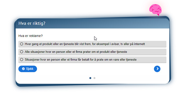 Skjermbilde av oppgaven "Hva er reklame?" fra Reklameskolen.