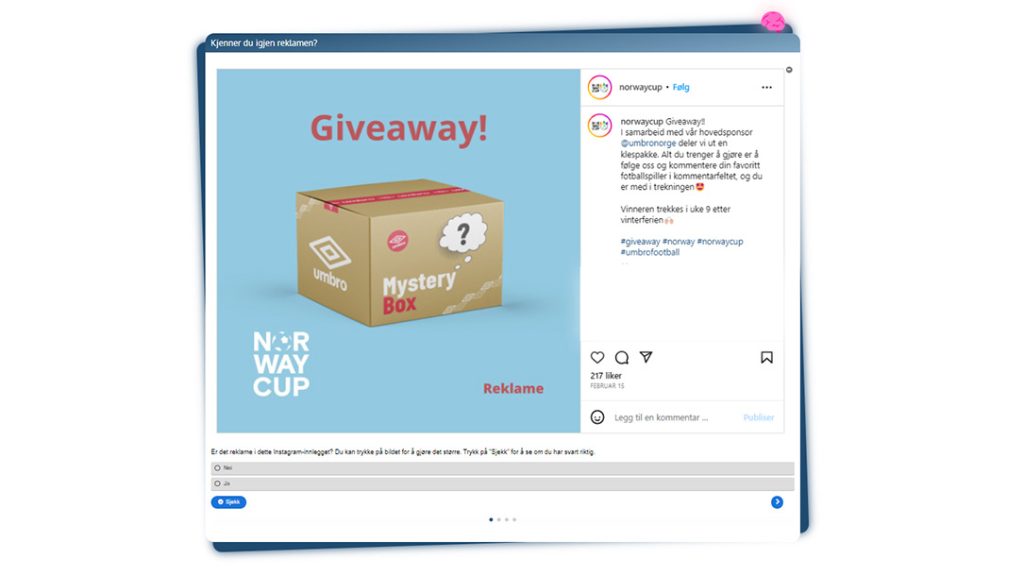 Skjermbilde av oppgaven "Kjenner du igjen reklamen?" fra Reklameskolen.