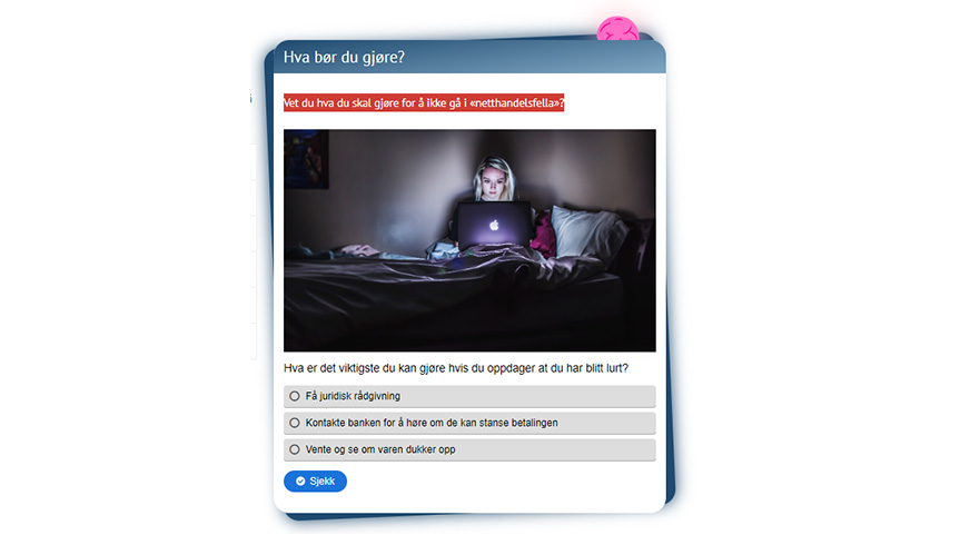 Skjermbilde av oppgaven "Hva bør du gjøre?" fra Reklameskolen.