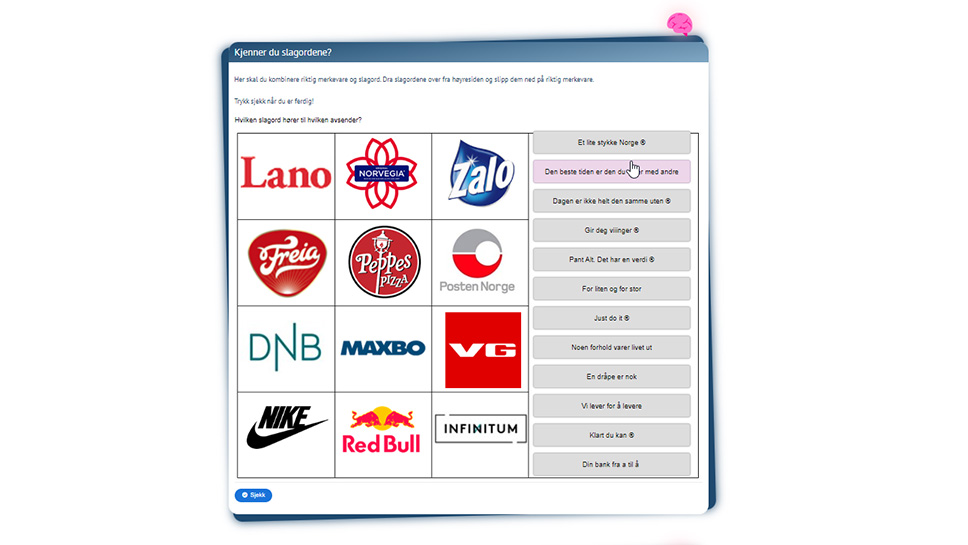Skjermbilde av oppgaven "Kjenner du slagordene?" fra Reklameskolen.